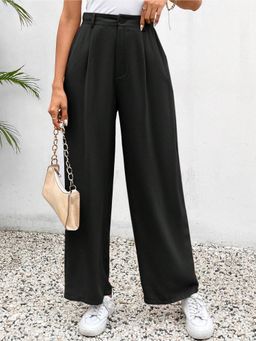 Fnocks - Women Black High Waisted Wide Leg Baggy Pants