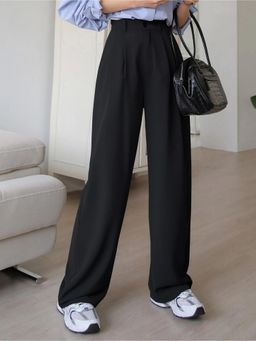 Fnocks - Women Black High Waisted Wide Leg Baggy Pants