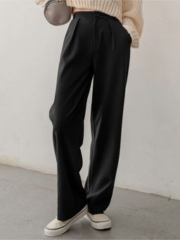 Fnocks - Women Black High Waisted Wide Leg Baggy Pants