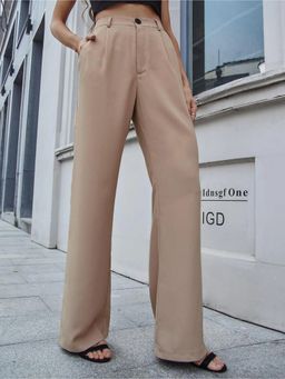 Fnocks - Women Brown High Waisted Wide Leg Baggy Pants