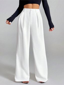 Fnocks - Women Grey High Waisted Wide Leg Baggy Pants
