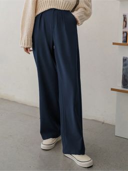 Fnocks - Women Blue High Waisted Wide Leg Baggy Pants