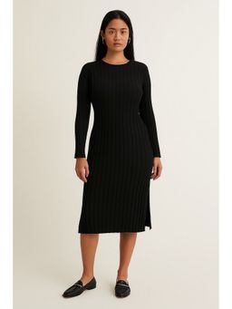 NOBARR - Women Acrylic Black Ribbed Knit Bodycon Midi Dress