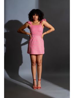 True West - Women Red Check Print A-Line Mini Dress