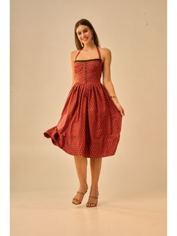 True West - Women Rust Orange Fit and Flare Midi Dress