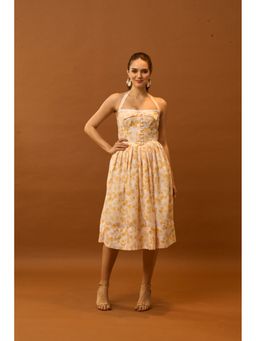 True West - Women White Floral Print Fit and Flare Midi Dress