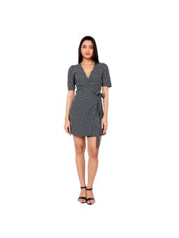 True West - Women Black Geometric Print Wrap Mini Dress