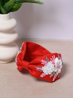 FUNKRAFTS - Red Knotted Floral Embellished Hair Band (7-12 Years)