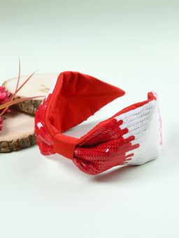 FUNKRAFTS - Red and White Sequin Embellished Knotted Hair Band (7-12 Years)