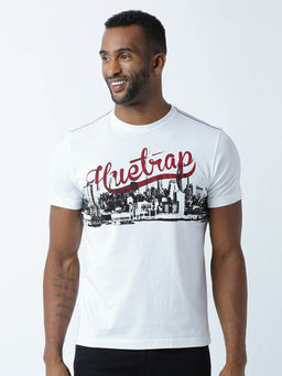 Huetrap - Mens Round Neck Half Sleeves White T-shirt