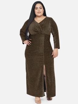 Martini - Women Black Plus Size Golden Glitter Wrap Slit Western Gown