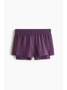 H&M MOVE - Girls Purple Double-Layered Running Shorts With Drymove