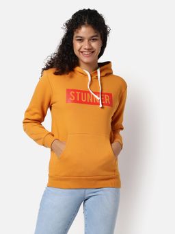 PINACOLADA - Womens Printed Hoodie Sweatshirt Mustard