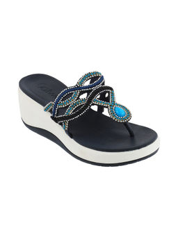 Catwalk - Women Round Toe Navy Blue Heeled Sandals