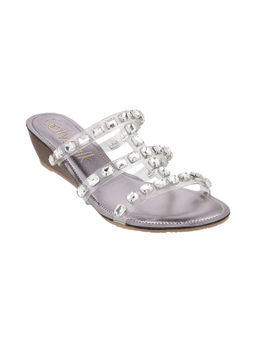 Catwalk - Women Round Toe Silver Heeled Sandals