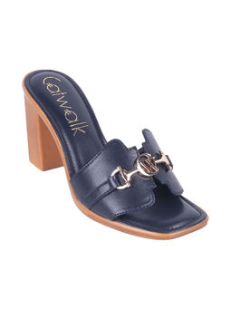 Catwalk - Women Square Toe Navy Blue Heeled Sandals
