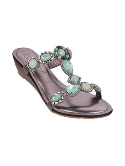 Catwalk - Women Round Toe Silver Heeled Sandals