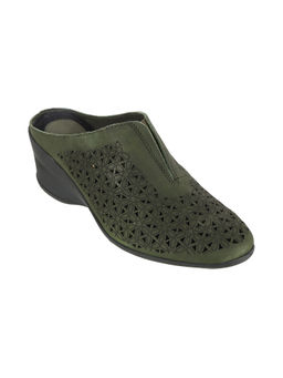 Catwalk - Women Round Toe Green Heeled Mules