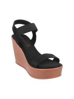 Catwalk - Women Round Toe Black Wedges