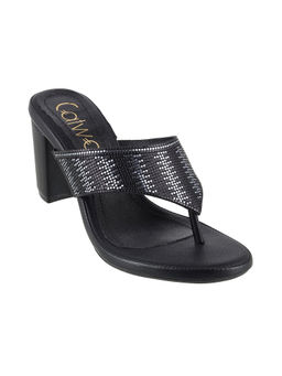 Catwalk - Women Round Toe Black Heeled Sandals
