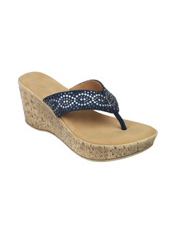 Catwalk - Women Round Toe Navy Blue Wedges