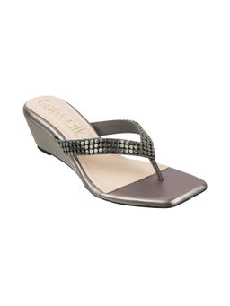 Catwalk - Women Square Toe Silver Heeled Sandals