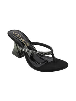 Catwalk - Women Round Toe Black Heeled Sandals