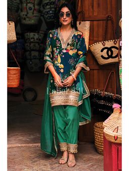 Label S4U - Green Botanical Kurti with Pant and Dupatta