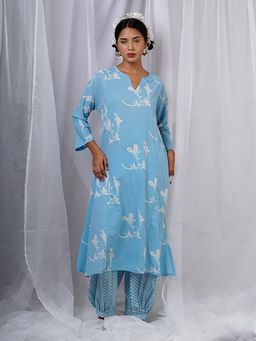 Chidiyaa - Tia Blue Hand Block Printed Kurta with Pant