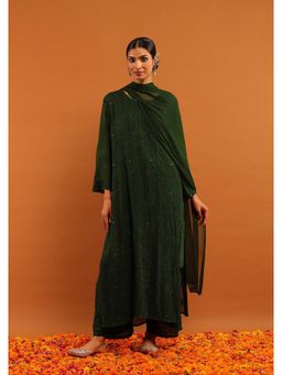 House of Chikankari - Green Chikankari Women's Kurta with Inner, Palazzo and Dupatta