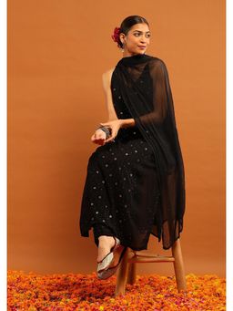 House of Chikankari - Black Chikankari Women's Long Kurta with Palazzo and Dupatta