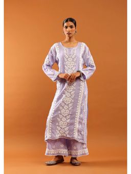 House of Chikankari - Lavender Modal Chikankari Women's Long Kurta with Palazzo