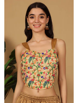 Kaanchie Nanggia - Women Beige Embroidered Crop Top