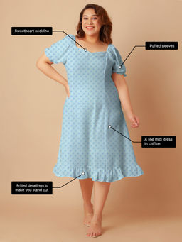 Zink London - Womens Sky Blue Solid A-Line Midi Dress