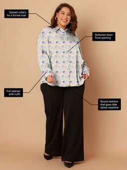 Zink London - Womens White Floral Print Buttoned Shirt