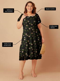 Zink London - Women Black Floral Print Empire Midi Dress