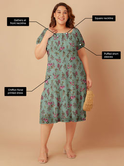 Zink London - Women Mint Green Floral Print Empire Midi Dress