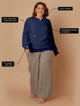 Zink London - Women Navy Solid Regular Top