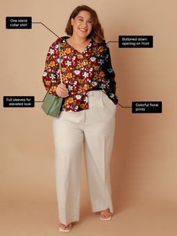 Zink London - Women Red Floral Print Buttoned Shirt