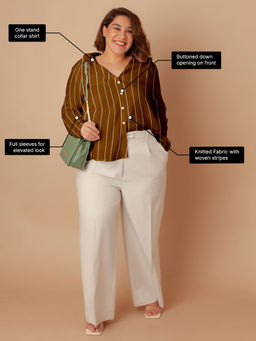 Zink London - Women Brown Stripes Buttoned Shirt