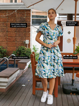 Zink London - Womens Off White Printed A-Line Midi Dress