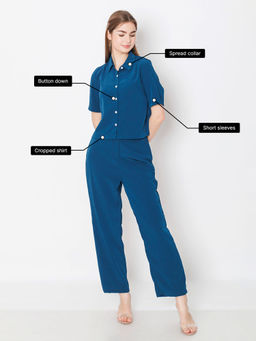 Zink London - Womens Blue Solid Basic Shirt