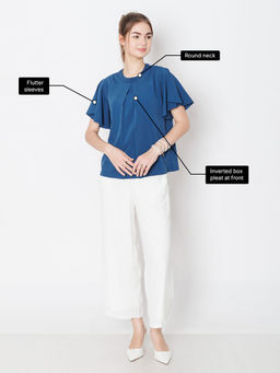 Zink London - Womens Blue Solid A-Line Top