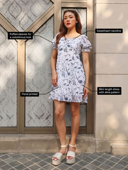 Zink London - Womens White Floral Printed A-Line Mini Dress