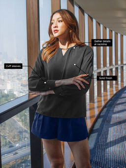 Zink London - Women's Black Plain Basic Top