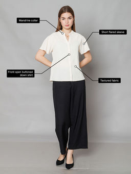 Zink London - Womens Off White Textured Basic Top