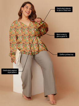 Zink London - Women Multi-Colored Floral Print Peplum Top