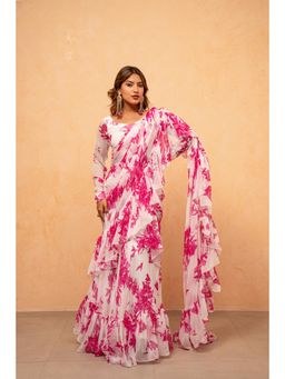 DEASHA INDIA - Kavishi Pink Floral Pre-Draped Saree with Stitched Blouse