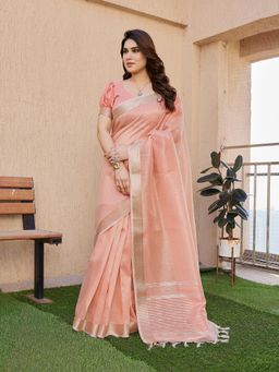 NIKATT - Peach Soft Tissue Linen Silk Saree with Unstitched Blouse