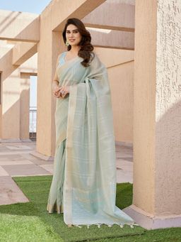 NIKATT - Aqua Soft Tissue Linen Silk Saree with Unstitched Blouse